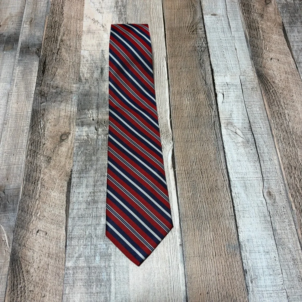 Vintage Polo Ralph Lauren Tie Mens OS Red Blue Silk Stripe Made In Italy Preppy